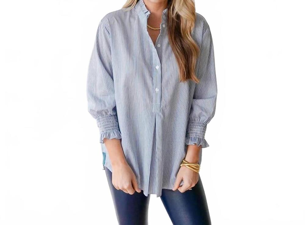 NEW CARYN LAWN kimberly top in white and blue